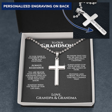 Our Grandson Ball Chain Cross Necklace - Love You This Much